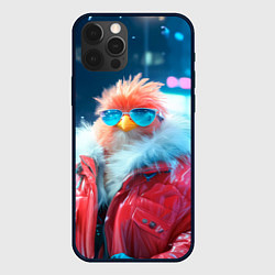 Чехол для iPhone 12 Pro Max Розовая птичка в куртке, цвет: 3D-черный