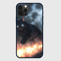 Чехол для iPhone 12 Pro Max Черный кот идет по огню - стиль киберпанк, цвет: 3D-черный