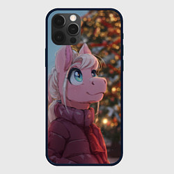 Чехол для iPhone 12 Pro Max Лошадка у новогодней елки, цвет: 3D-черный