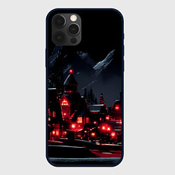 Чехол для iPhone 12 Pro Max Новогодняя ночь и красные гирлянды, цвет: 3D-черный