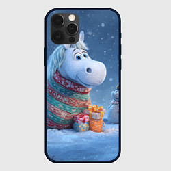 Чехол для iPhone 12 Pro Max Новогодняя лошадь с подарками, цвет: 3D-черный
