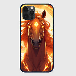 Чехол для iPhone 12 Pro Max Огненная лошадь в свечении, цвет: 3D-черный