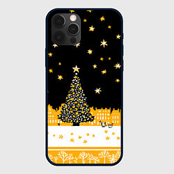 Чехол iPhone 12 Pro Max Новый год в черно-желтом стиле