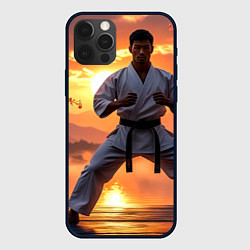 Чехол для iPhone 12 Pro Max Сакура и каратист, цвет: 3D-черный