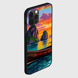 Чехол для iPhone 12 Pro Max Тропический закат у скал, цвет: 3D-черный — фото 2