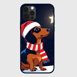 Чехол iPhone 12 Pro Max Новогодняя такса и звезды