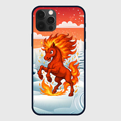 Чехол для iPhone 12 Pro Max Огненная красная лошадка, цвет: 3D-черный