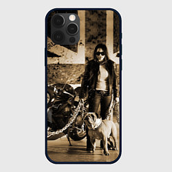 Чехол iPhone 12 Pro Девушка байкер и английский бульдог