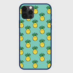 Чехол для iPhone 12 Pro Веселые ананасы, цвет: 3D-тёмно-синий