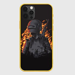 Чехол для iPhone 12 Pro PUBG: Flame Soldier, цвет: 3D-желтый