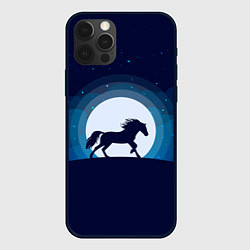 Чехол для iPhone 12 Pro Лошадь под луной, цвет: 3D-черный