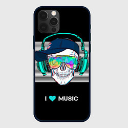 Чехол iPhone 12 Pro I like music - skull