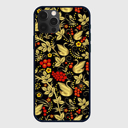 Чехол iPhone 12 Pro Хохлома золотые лебеди