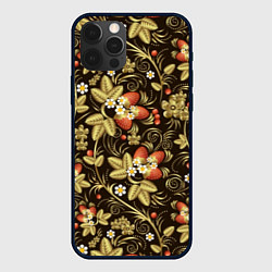 Чехол для iPhone 12 Pro Хохлома роспись клубника, цвет: 3D-черный