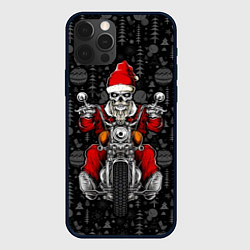 Чехол iPhone 12 Pro Santa skeleton on a motorcycle