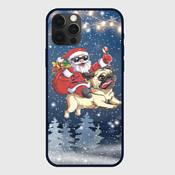 Чехол iPhone 12 Pro Санта едет на мопсе