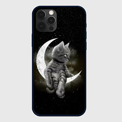 Чехол для iPhone 12 Pro Кот на луне, цвет: 3D-черный