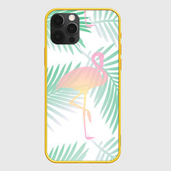 Чехол для iPhone 12 Pro Фламинго в джунглях, цвет: 3D-желтый