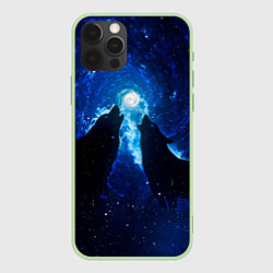 Чехол для iPhone 12 Pro Волки силуэты звездное небо, цвет: 3D-салатовый