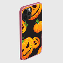 Чехол для iPhone 12 Pro Весёлые тыквы, цвет: 3D-малиновый — фото 2