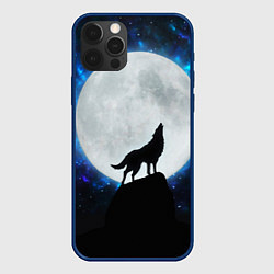 Чехол для iPhone 12 Pro Волк воющий на луну, цвет: 3D-тёмно-синий