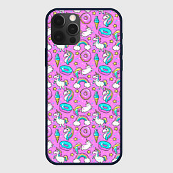 Чехол для iPhone 12 Pro Единороги и пончики, цвет: 3D-черный
