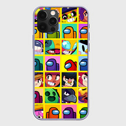 Чехол для iPhone 12 Pro Among Us Brawl Stars Персона, цвет: 3D-светло-сиреневый