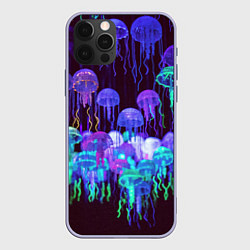 Чехол для iPhone 12 Pro Неоновые медузы, цвет: 3D-светло-сиреневый