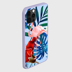 Чехол для iPhone 12 Pro Фламинго в папоротнике, цвет: 3D-светло-сиреневый — фото 2