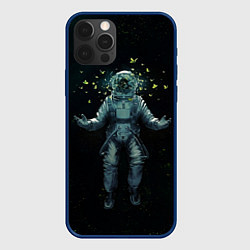 Чехол для iPhone 12 Pro Космонавт и бабочки, цвет: 3D-тёмно-синий
