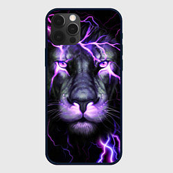 Чехол iPhone 12 Pro НЕОНОВЫЙ ЛЕВ NEON LION