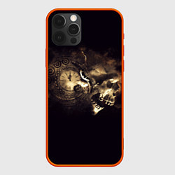 Чехол для iPhone 12 Pro Череп и часовой механизм, цвет: 3D-красный