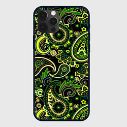 Чехол для iPhone 12 Pro Ярко зеленые славянские узоры, цвет: 3D-черный