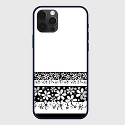 Чехол iPhone 12 Pro Черно-белый цветочный принт