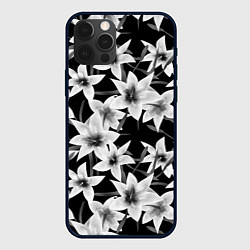 Чехол для iPhone 12 Pro Лилии черно-белые, цвет: 3D-черный