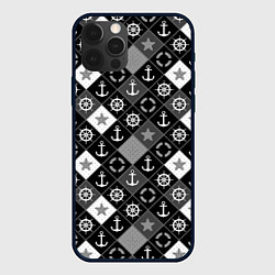 Чехол iPhone 12 Pro Черно-белый морской плед
