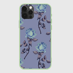 Чехол для iPhone 12 Pro Голубые розы, цвет: 3D-салатовый