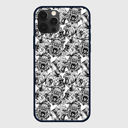 Чехол для iPhone 12 Pro Злые Гориллы - Паттерн, цвет: 3D-черный