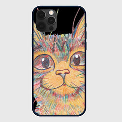 Чехол для iPhone 12 Pro A 018 Цветной кот, цвет: 3D-черный