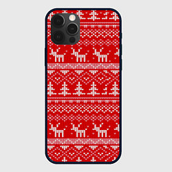 Чехол iPhone 12 Pro Новогодний узор с оленями и елкой