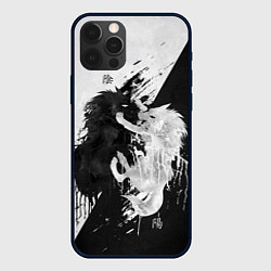 Чехол iPhone 12 Pro ИНЬ ЯНЬ ВОЛКИ ЧЁРНО БЕЛЫЙ