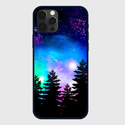 Чехол iPhone 12 Pro Космический лес, елки и звезды