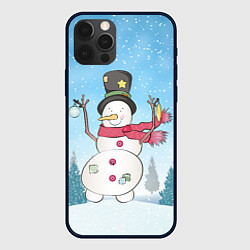 Чехол iPhone 12 Pro Снеговик в снежном дворике