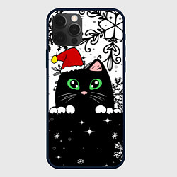 Чехол для iPhone 12 Pro Новогодний кот в колпаке Санты, цвет: 3D-черный