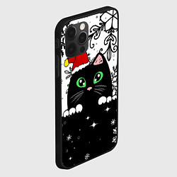 Чехол для iPhone 12 Pro Новогодний кот в колпаке Санты, цвет: 3D-черный — фото 2