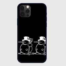 Чехол iPhone 12 Pro Снеговик на черном фоне