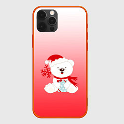 Чехол для iPhone 12 Pro Белый мишка с подарком, цвет: 3D-красный