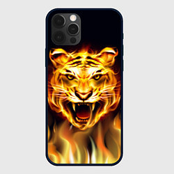 Чехол для iPhone 12 Pro Тигр В Пламени, цвет: 3D-черный