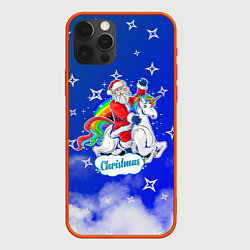 Чехол iPhone 12 Pro Новогодний Санта с Единорогом