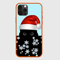 Чехол для iPhone 12 Pro Новогодний Кот со снежинками, цвет: 3D-красный